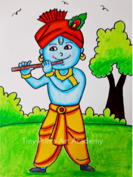happy janmashtami drawing with colour