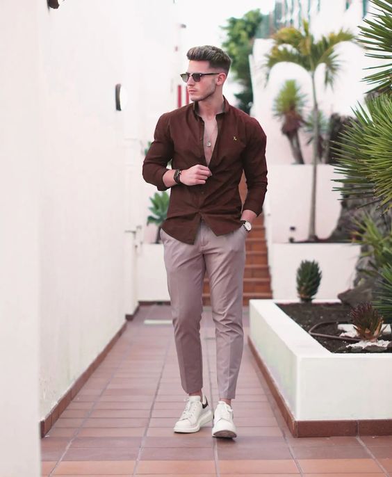 Brown trouser fashion matching shirt